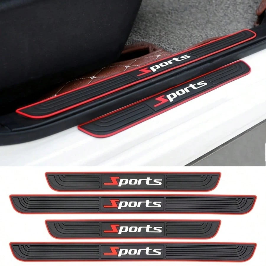 4pcs Black Rubber Door Sill Protectors With Red Trim- Durable, Scratch-Resistant, Dust-Proof, Suitable For Sedans And SUVs, Universal Anti-Scratch Interior Protection| Modern Interior Decor| Rubber