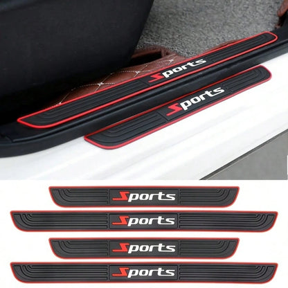 4pcs Black Rubber Door Sill Protectors With Red Trim- Durable, Scratch-Resistant, Dust-Proof, Suitable For Sedans And SUVs, Universal Anti-Scratch Interior Protection| Modern Interior Decor| Rubber