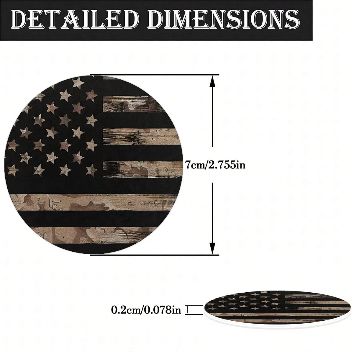 4PCS Brown Retro American Flag Coaster, 2.755-Inch Round PU Leather Decorative Coaster, Home And Car Water Cup Mat, Beverage Mat, Men's And Women's Car Interior Accessories, Brown Design American Flag