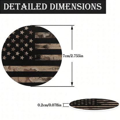 4PCS Brown Retro American Flag Coaster, 2.755-Inch Round PU Leather Decorative Coaster, Home And Car Water Cup Mat, Beverage Mat, Men's And Women's Car Interior Accessories, Brown Design American Flag