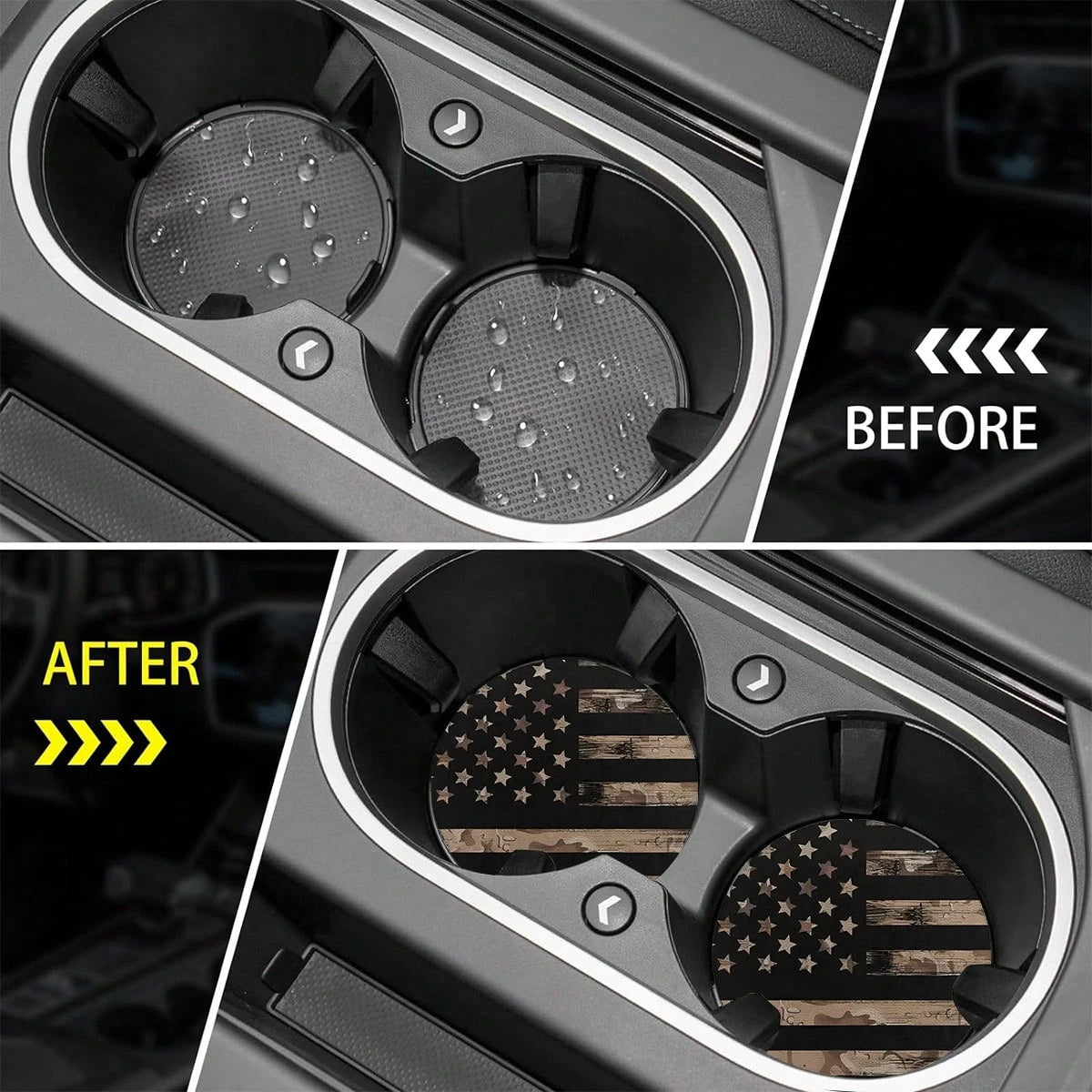 4PCS Brown Retro American Flag Coaster, 2.755-Inch Round PU Leather Decorative Coaster, Home And Car Water Cup Mat, Beverage Mat, Men's And Women's Car Interior Accessories, Brown Design American Flag