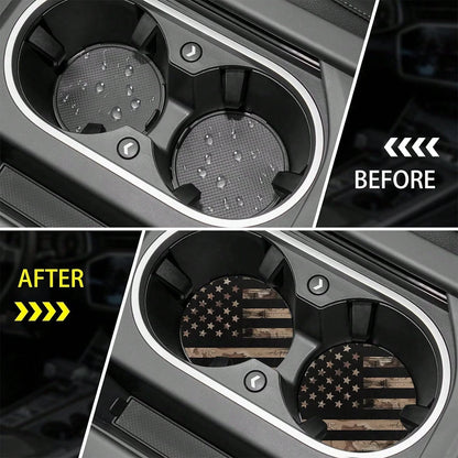 4PCS Brown Retro American Flag Coaster, 2.755-Inch Round PU Leather Decorative Coaster, Home And Car Water Cup Mat, Beverage Mat, Men's And Women's Car Interior Accessories, Brown Design American Flag