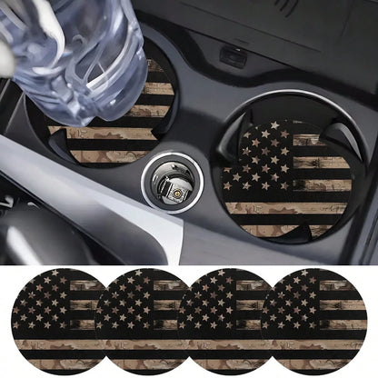 4PCS Brown Retro American Flag Coaster, 2.755-Inch Round PU Leather Decorative Coaster, Home And Car Water Cup Mat, Beverage Mat, Men's And Women's Car Interior Accessories, Brown Design American Flag
