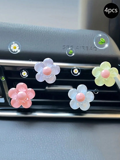 4pcs Car Air Outlet Decoration With Colorful Ice Translucent Flower Car Air Conditioning Outlet Decoration