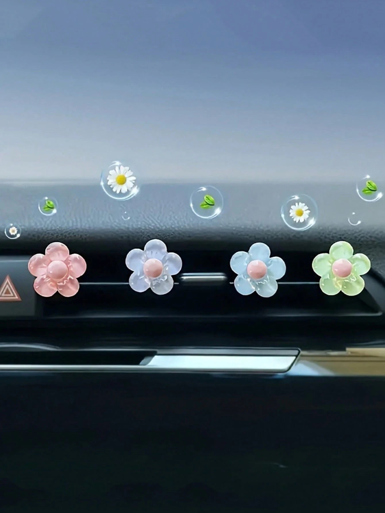 4pcs Car Air Outlet Decoration With Colorful Ice Translucent Flower Car Air Conditioning Outlet Decoration