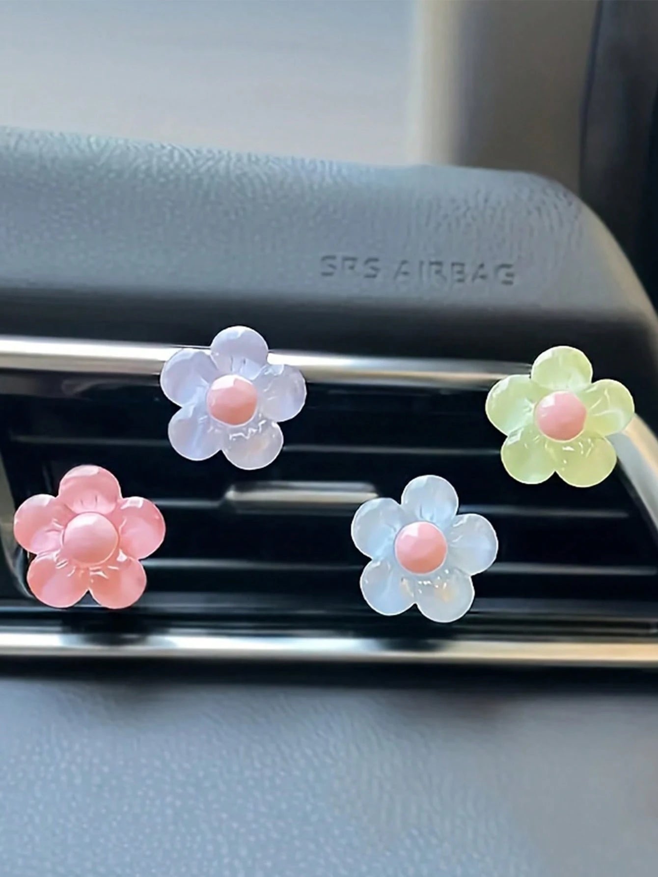 4pcs Car Air Outlet Decoration With Colorful Ice Translucent Flower Car Air Conditioning Outlet Decoration