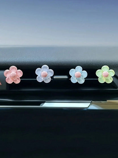 4pcs Car Air Outlet Decoration With Colorful Ice Translucent Flower Car Air Conditioning Outlet Decoration