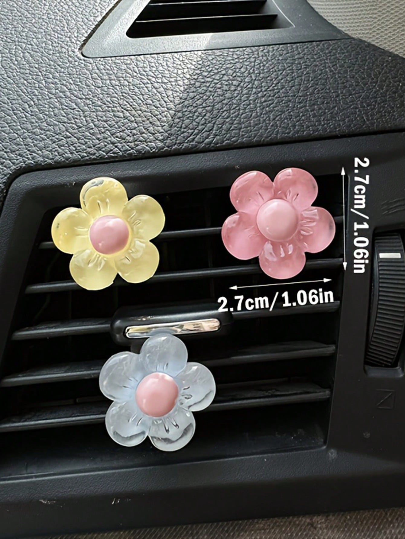 4pcs Car Air Outlet Decoration With Colorful Ice Translucent Flower Car Air Conditioning Outlet Decoration