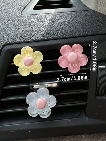 4pcs Car Air Outlet Decoration With Colorful Ice Translucent Flower Car Air Conditioning Outlet Decoration