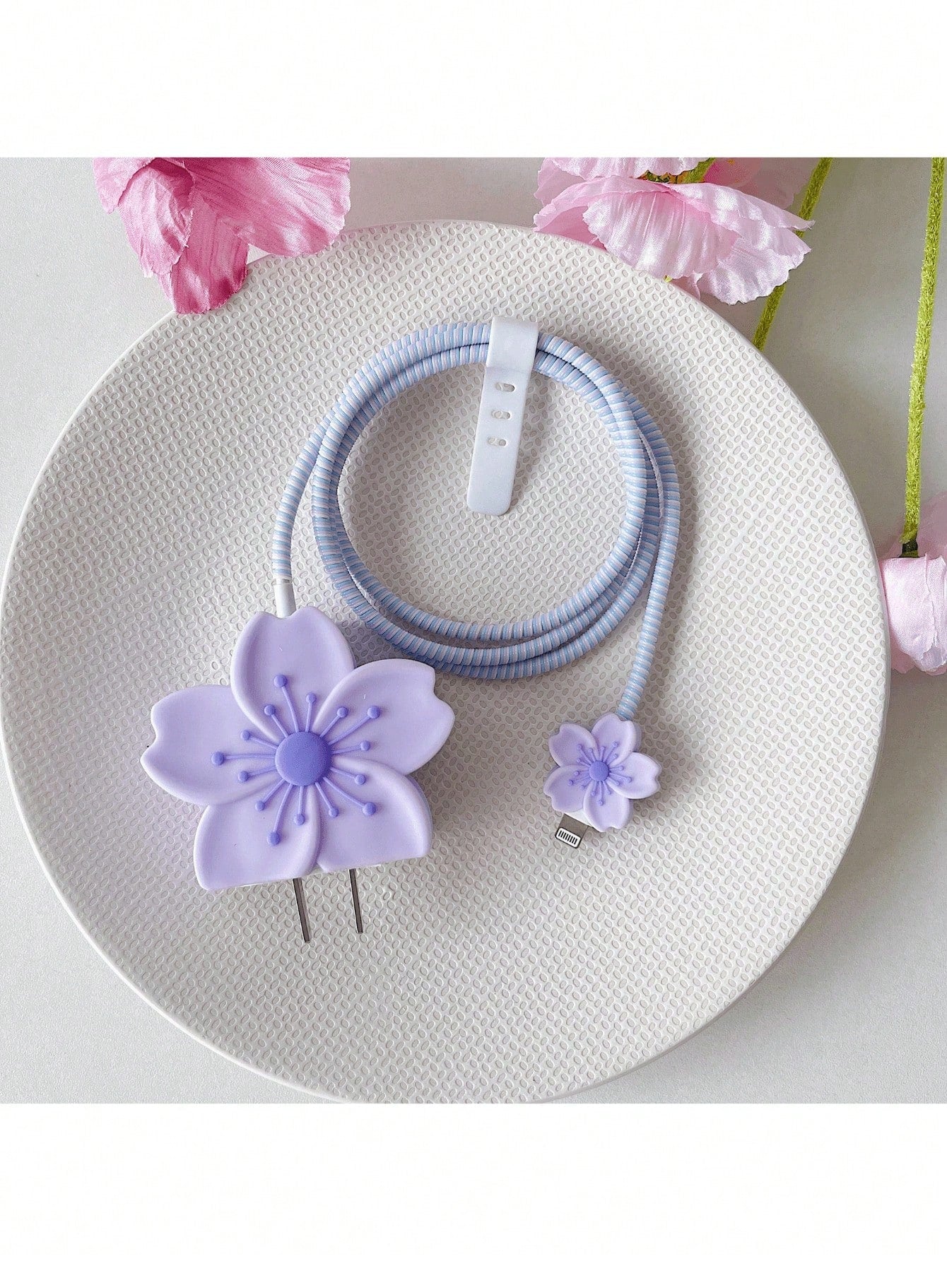 4pcs Colorful Flower Pattern Protective Cases Compatible With Apple 20W Fast Charger And Data Cable