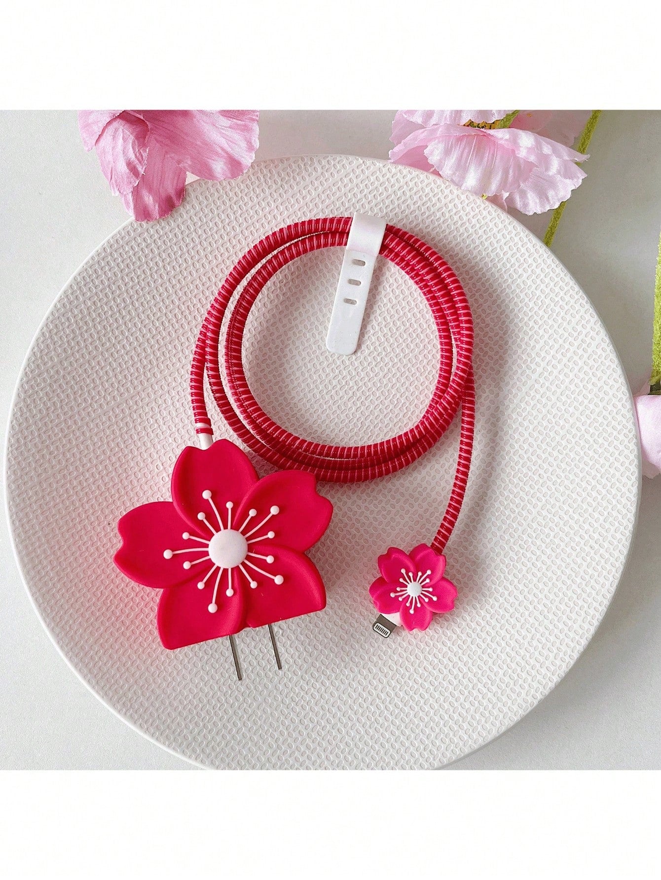 4pcs Colorful Flower Pattern Protective Cases Compatible With Apple 20W Fast Charger And Data Cable