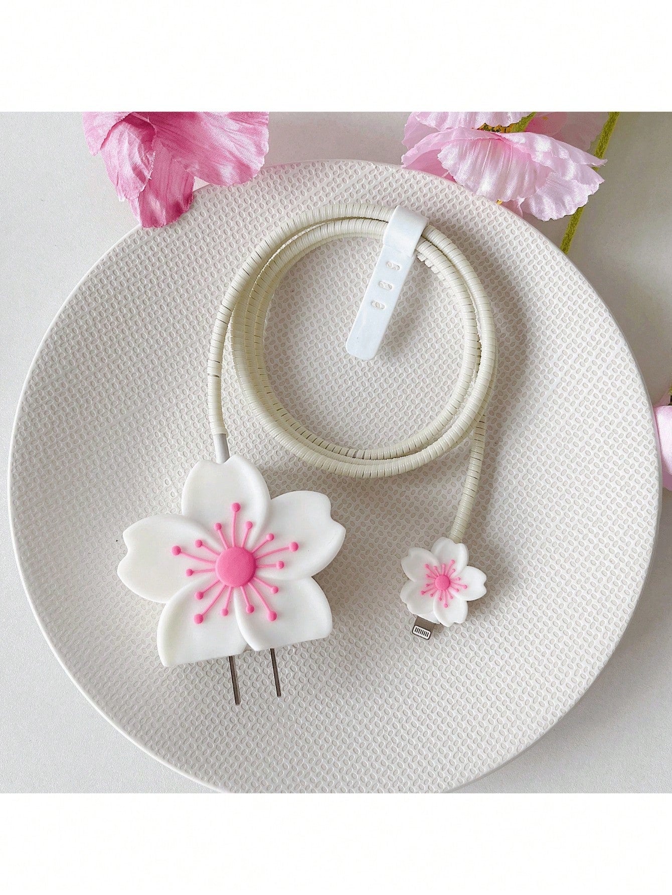 4pcs Colorful Flower Pattern Protective Cases Compatible With Apple 20W Fast Charger And Data Cable