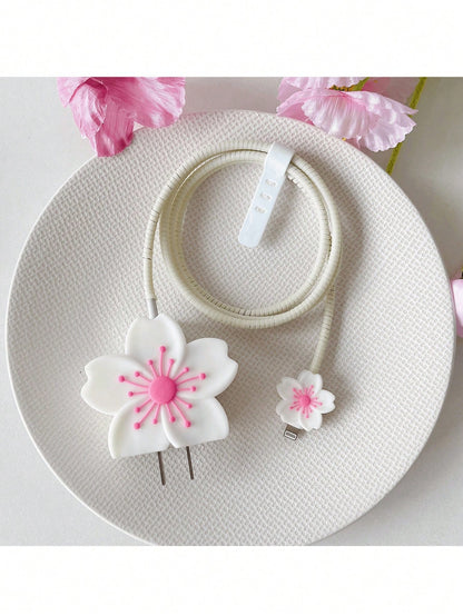 4pcs Colorful Flower Pattern Protective Cases Compatible With Apple 20W Fast Charger And Data Cable