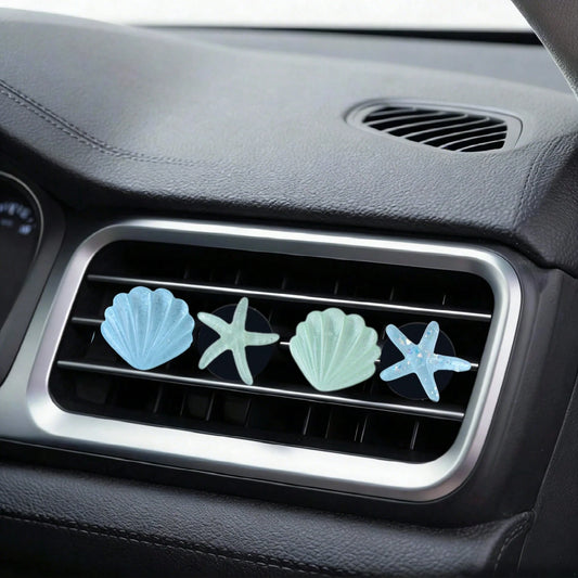 4pcs Cute Starfish & Shell Combination Car Air Vent Decor, Summer Ocean Car AC Vent Decoration, Women's Holiday Party Gift, No Fragrance- For Decoration Only