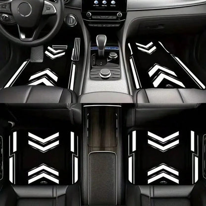 4pcs Fashionable Car Floor Mats With Strong Zigzag Pattern- Durable Polyester, Suitable For Most Cars, SUVs, Trucks- Black And Orange Design, Interior Protection And Birthday, Holiday, Car Floor Mat