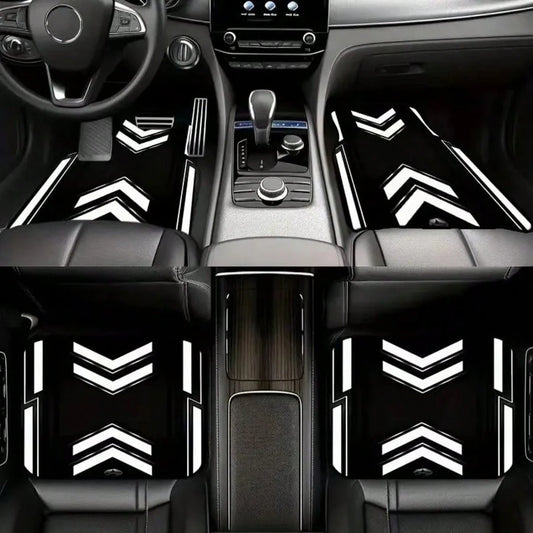 4pcs Fashionable Car Floor Mats With Strong Zigzag Pattern- Durable Polyester, Suitable For Most Cars, SUVs, Trucks- Black And Orange Design, Interior Protection And Birthday, Holiday, Car Floor Mat