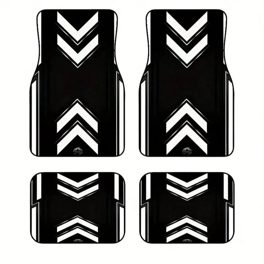 4pcs Fashionable Car Floor Mats With Strong Zigzag Pattern- Durable Polyester, Suitable For Most Cars, SUVs, Trucks- Black And Orange Design, Interior Protection And Birthday, Holiday, Car Floor Mat