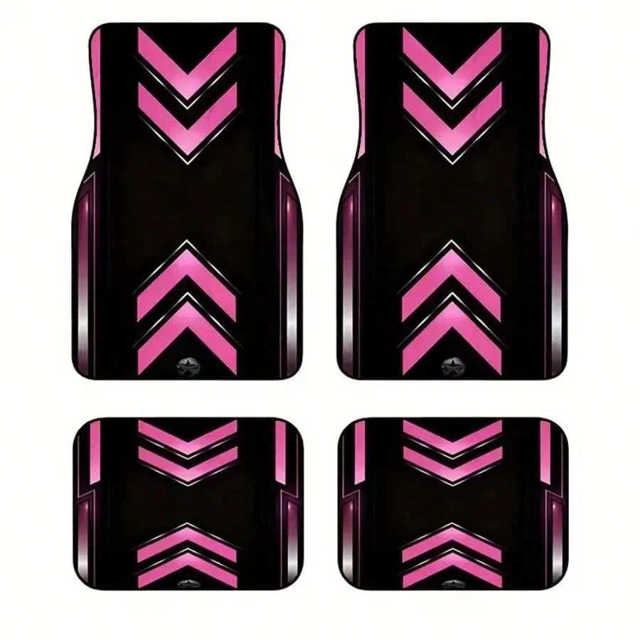 4pcs Fashionable Car Floor Mats With Strong Zigzag Pattern- Durable Polyester, Suitable For Most Cars, SUVs, Trucks- Black And Orange Design, Interior Protection And Birthday, Holiday, Car Floor Mat