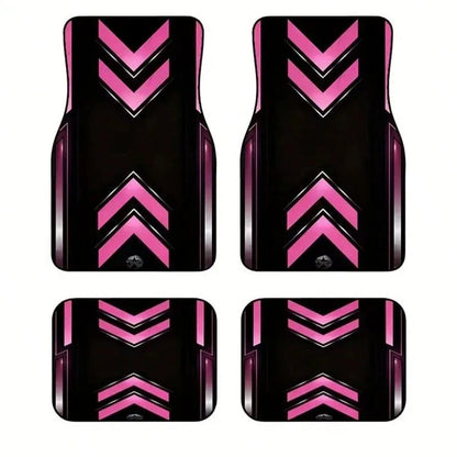 4pcs Fashionable Car Floor Mats With Strong Zigzag Pattern- Durable Polyester, Suitable For Most Cars, SUVs, Trucks- Black And Orange Design, Interior Protection And Birthday, Holiday, Car Floor Mat