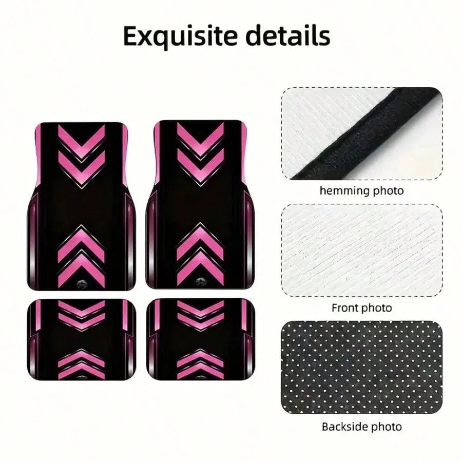 4pcs Fashionable Car Floor Mats With Strong Zigzag Pattern- Durable Polyester, Suitable For Most Cars, SUVs, Trucks- Black And Orange Design, Interior Protection And Birthday, Holiday, Car Floor Mat