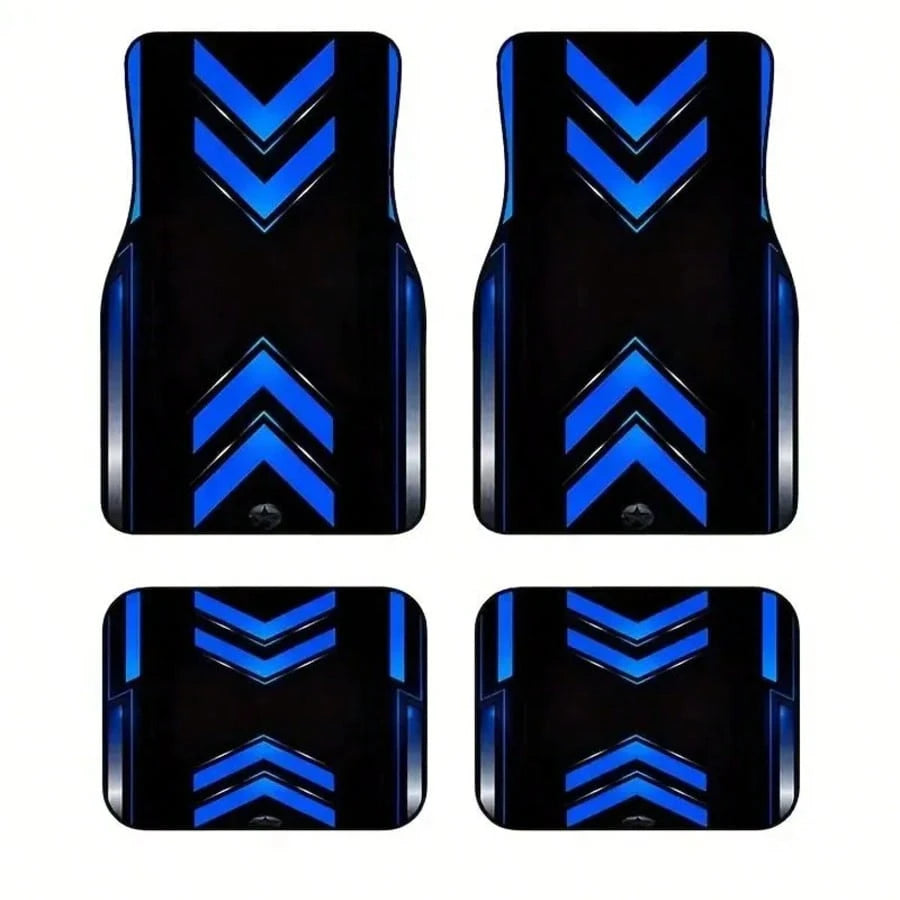 4pcs Fashionable Car Floor Mats With Strong Zigzag Pattern- Durable Polyester, Suitable For Most Cars, SUVs, Trucks- Black And Orange Design, Interior Protection And Birthday, Holiday, Car Floor Mat