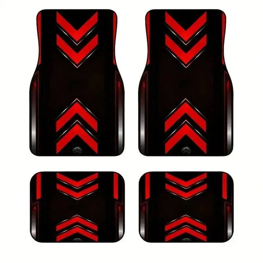 4pcs Fashionable Car Floor Mats With Strong Zigzag Pattern- Durable Polyester, Suitable For Most Cars, SUVs, Trucks- Black And Orange Design, Interior Protection And Birthday, Holiday, Car Floor Mat