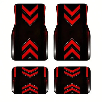 4pcs Fashionable Car Floor Mats With Strong Zigzag Pattern- Durable Polyester, Suitable For Most Cars, SUVs, Trucks- Black And Orange Design, Interior Protection And Birthday, Holiday, Car Floor Mat