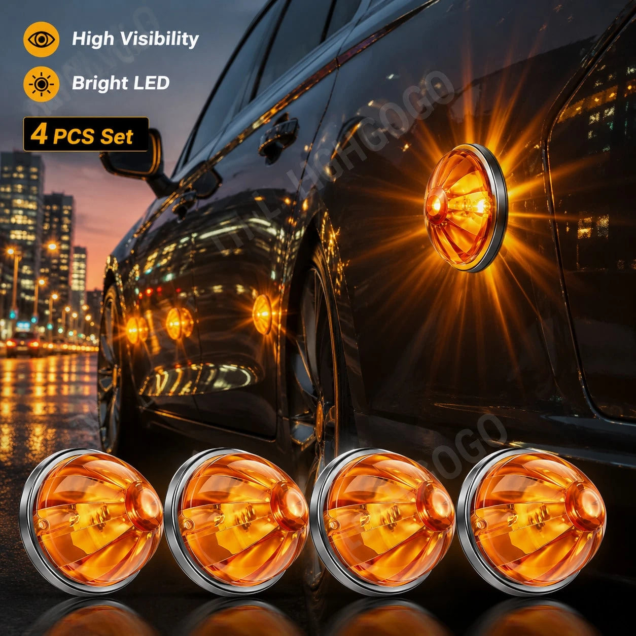 4Pcs Melon-Shaped Amber Trailer Lights