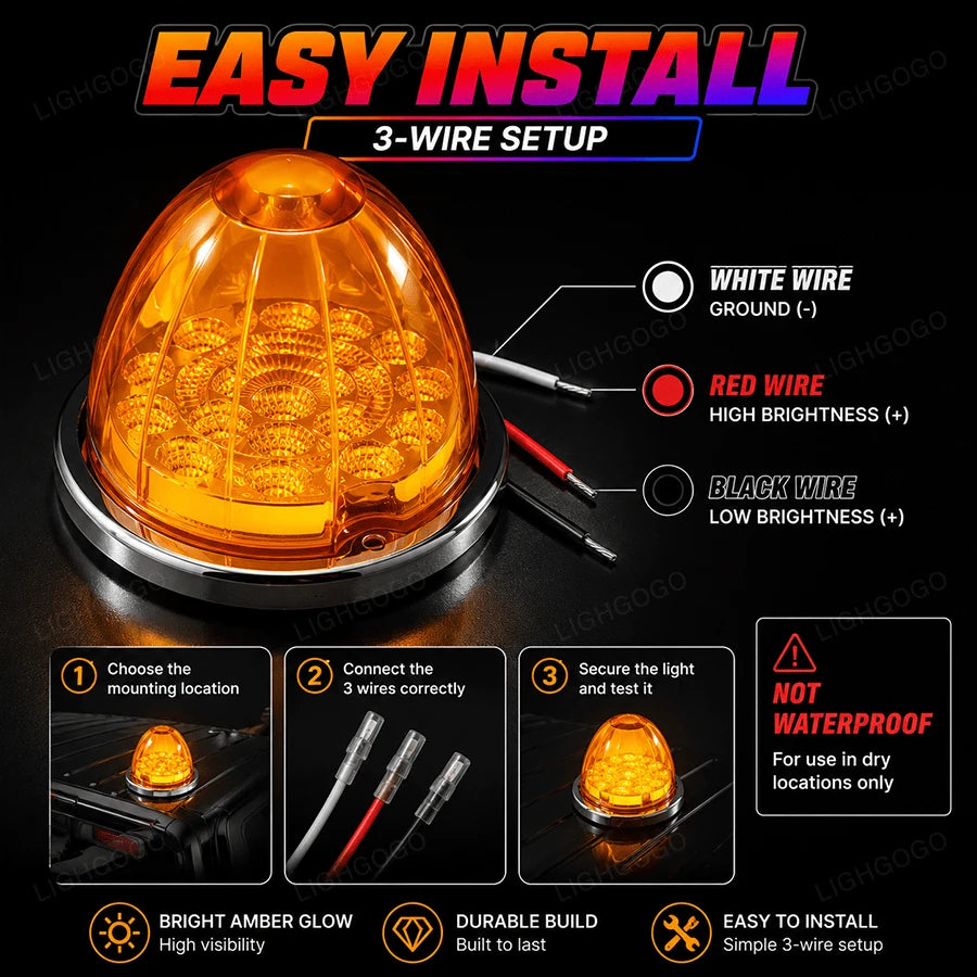 4Pcs Melon-Shaped Amber Trailer Lights