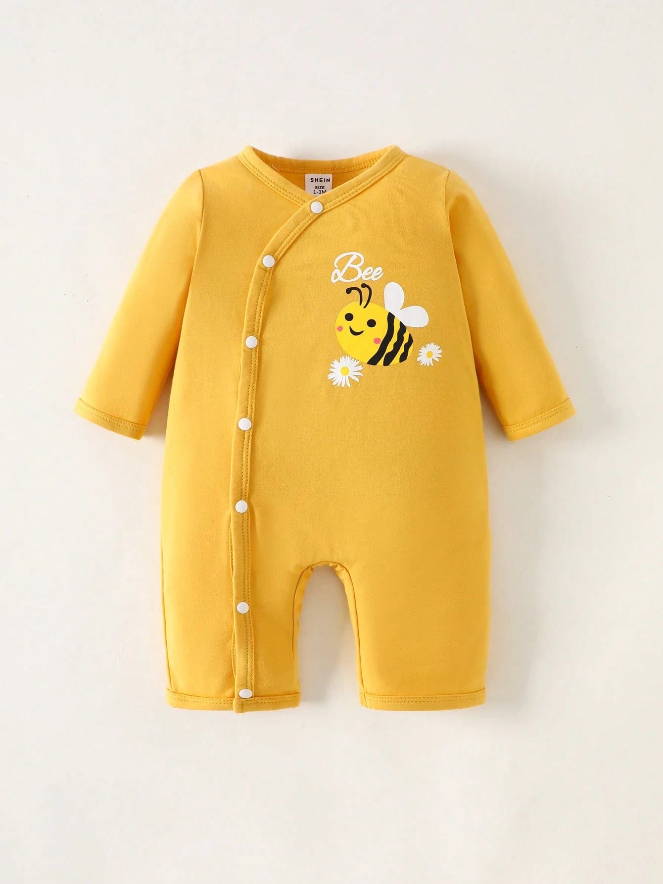 4pcs Newborn Baby Gift Set  Includes Minimalist Bee & Daisy Print Jumpsuit  Long Sleeve Romper  Short Pants  2 Beanies Clothes Cotton