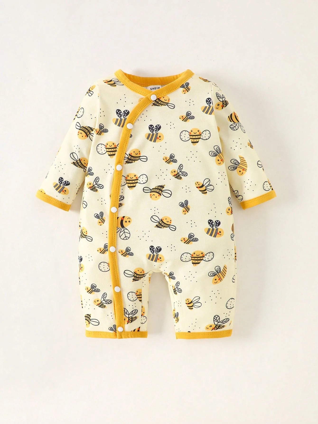 4pcs Newborn Baby Gift Set  Includes Minimalist Bee & Daisy Print Jumpsuit  Long Sleeve Romper  Short Pants  2 Beanies Clothes Cotton