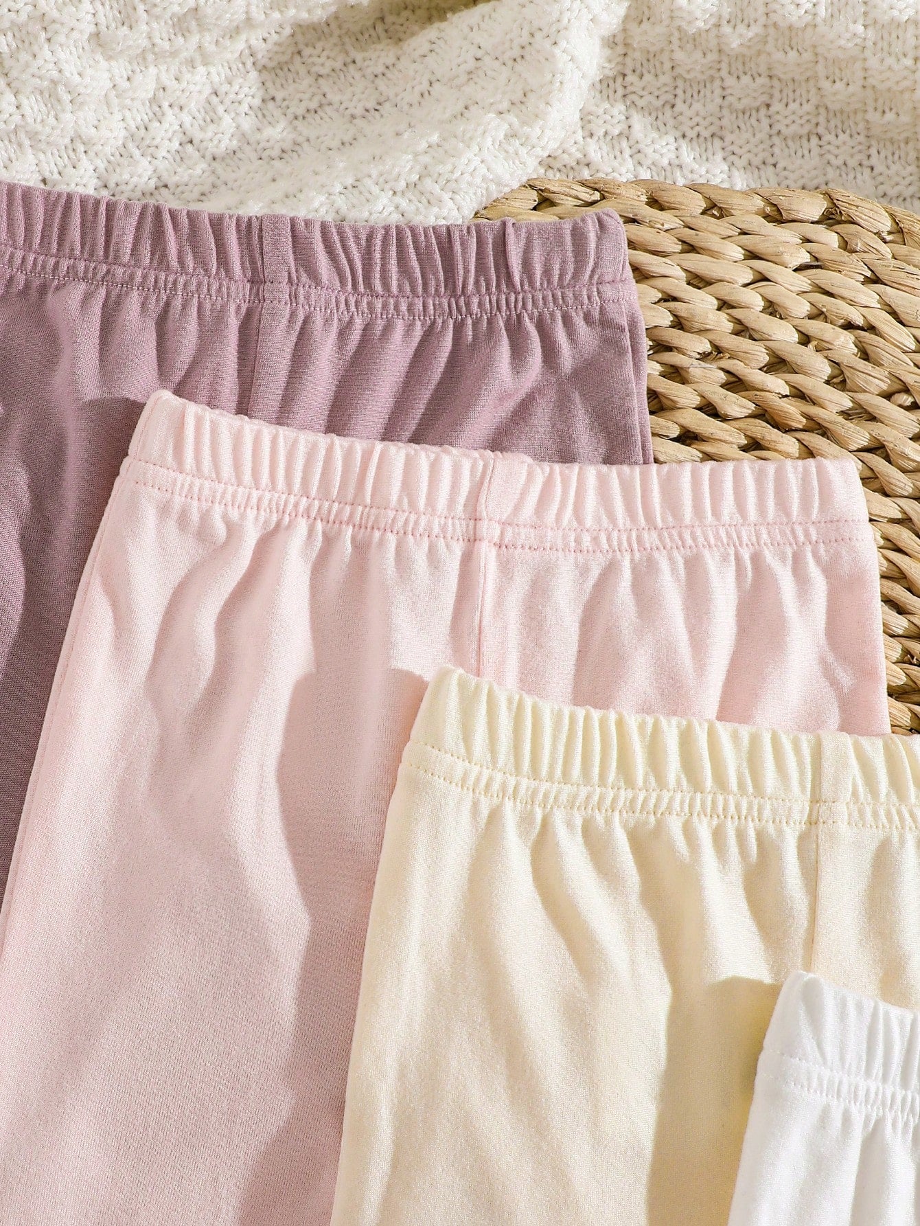 4pcs/Pack Newborn Baby Girls Footie Leggings,Soft Stretchy Ribbed Knit Solid Color White,Pink,Black,Gray Comfortable Fit Pants,0-3 Months Daily Wear