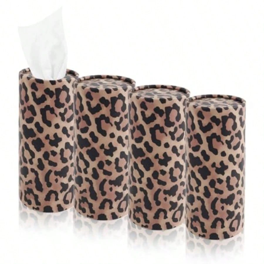 4PCS Portable Car Tissue Holder, Stylish Leopard-Print Tissues For Car Cup Holder With Replaceable Refills, Essential Cars Tissues Cylinder Leopard Print Cars Accessories