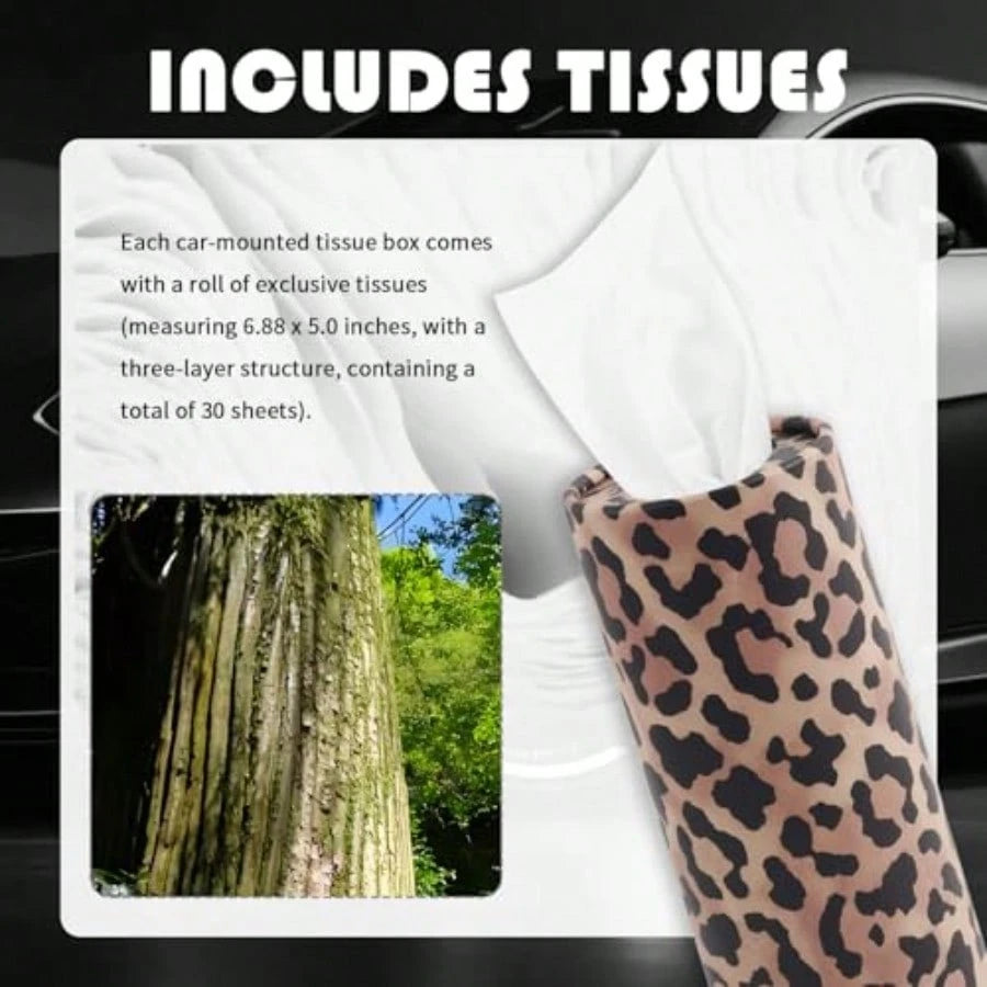 4PCS Portable Car Tissue Holder, Stylish Leopard-Print Tissues For Car Cup Holder With Replaceable Refills, Essential Cars Tissues Cylinder Leopard Print Cars Accessories