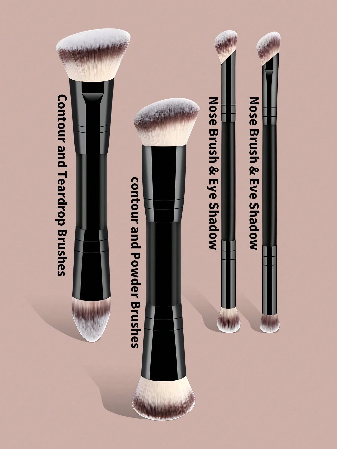 4pcs Professional Dual-Ended Makeup Brush Set- Includes Foundation Brush, Contour Brush, Blush Brush, Powder Brush, Eyeshadow Brush, Concealer Brush, Highlighter Brush, Mixing Brush. Soft Fiber Brist