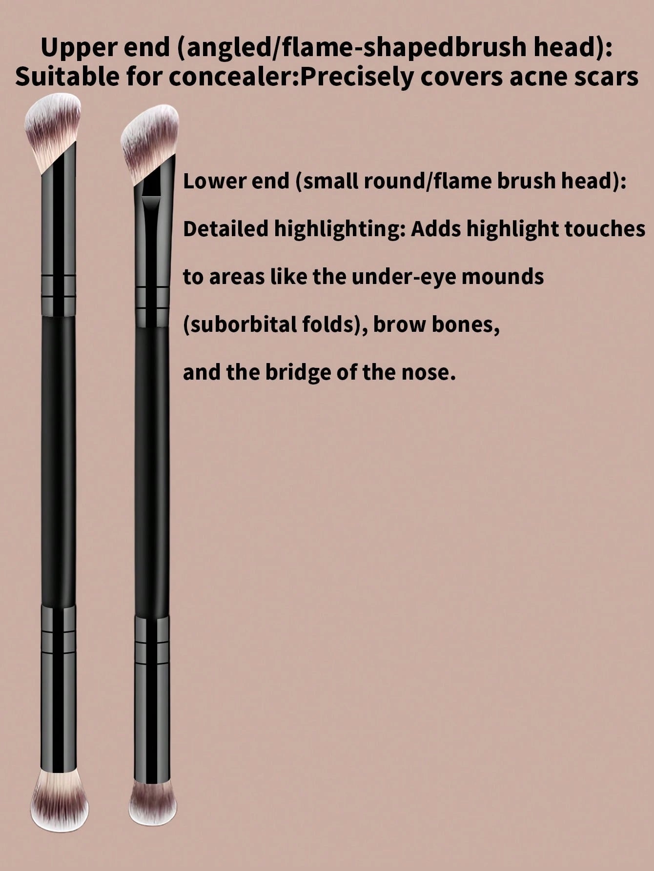 4pcs Professional Dual-Ended Makeup Brush Set- Includes Foundation Brush, Contour Brush, Blush Brush, Powder Brush, Eyeshadow Brush, Concealer Brush, Highlighter Brush, Mixing Brush. Soft Fiber Brist