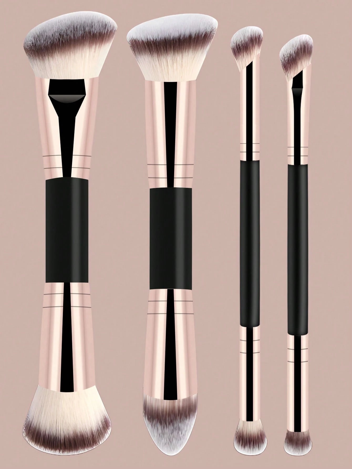 4pcs Professional Dual-Ended Makeup Brush Set- Includes Foundation Brush, Contour Brush, Blush Brush, Powder Brush, Eyeshadow Brush, Concealer Brush, Highlighter Brush, Mixing Brush. Soft Fiber Brist