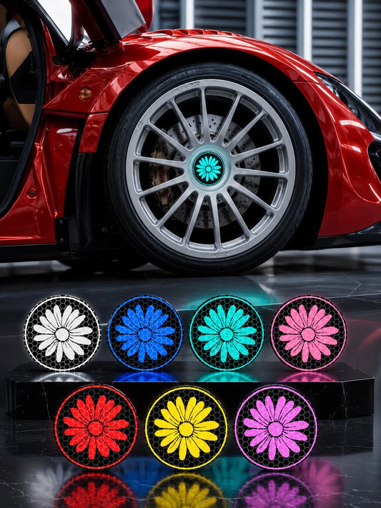 4pcs Reflective Daisy Car Stickers, Reflective Floral Flower Decals For Wheel Hub Centers, Car Windows, Body, Bumper, Wall & Laptop, Cute Car Decor, Car Accessories, Car Stuff