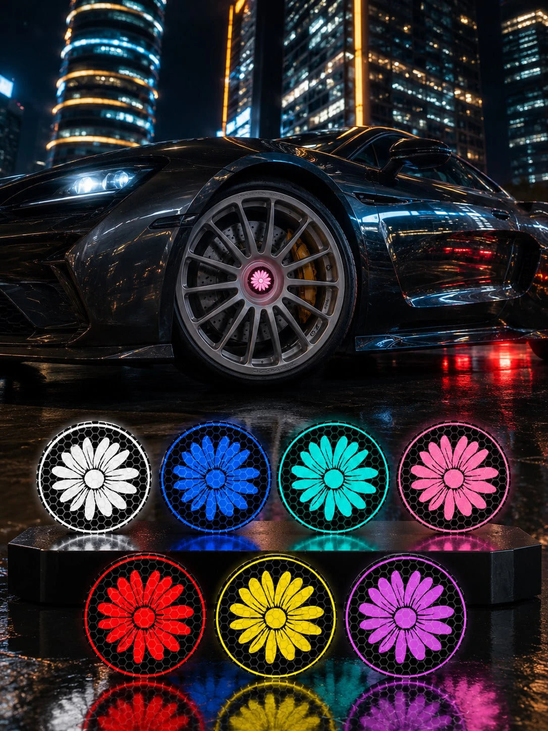 4pcs Reflective Daisy Car Stickers, Reflective Floral Flower Decals For Wheel Hub Centers, Car Windows, Body, Bumper, Wall & Laptop, Cute Car Decor, Car Accessories, Car Stuff