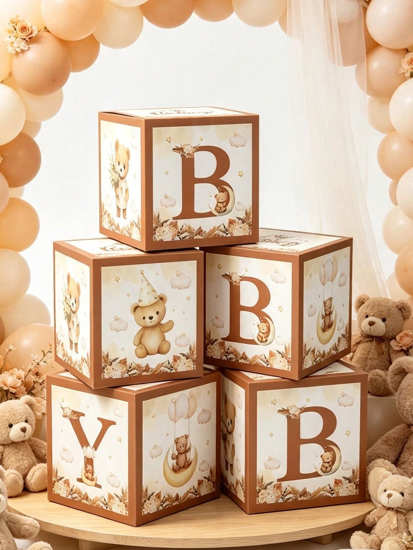 4pcs/Set, Cute Bear Theme Baby Shower Decoration Balloon Box, Suitable For Baby Shower, Newborn Boy/Girl Party Decoration, Baby Shower Photography Background, 1st Birthday Party Decoration, Party Supp