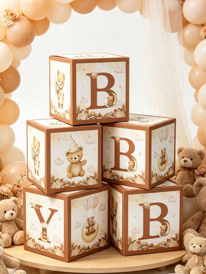 4pcs/Set, Cute Bear Theme Baby Shower Decoration Balloon Box, Suitable For Baby Shower, Newborn Boy/Girl Party Decoration, Baby Shower Photography Background, 1st Birthday Party Decoration, Party Supp