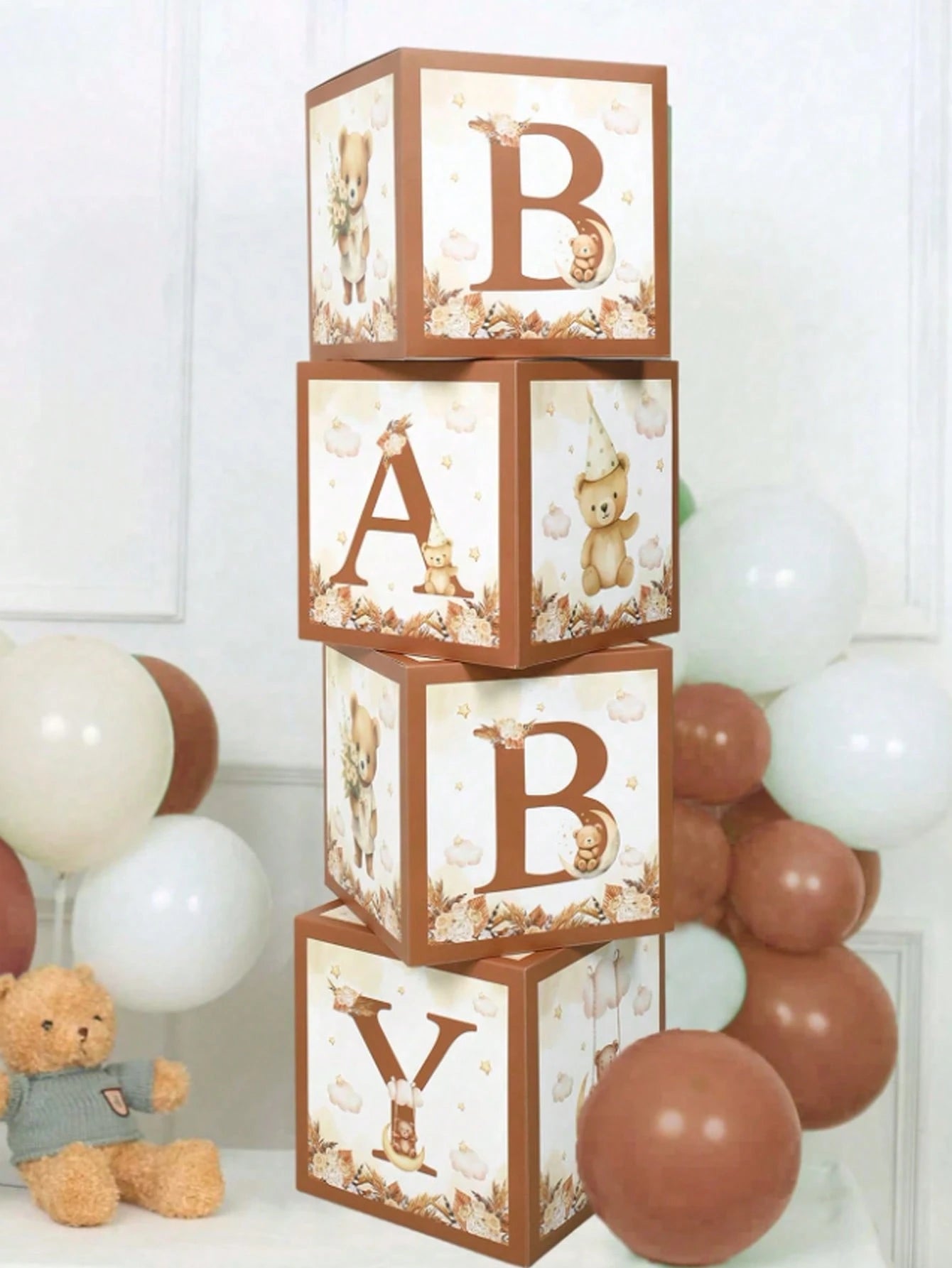 4pcs/Set, Cute Bear Theme Baby Shower Decoration Balloon Box, Suitable For Baby Shower, Newborn Boy/Girl Party Decoration, Baby Shower Photography Background, 1st Birthday Party Decoration, Party Supp