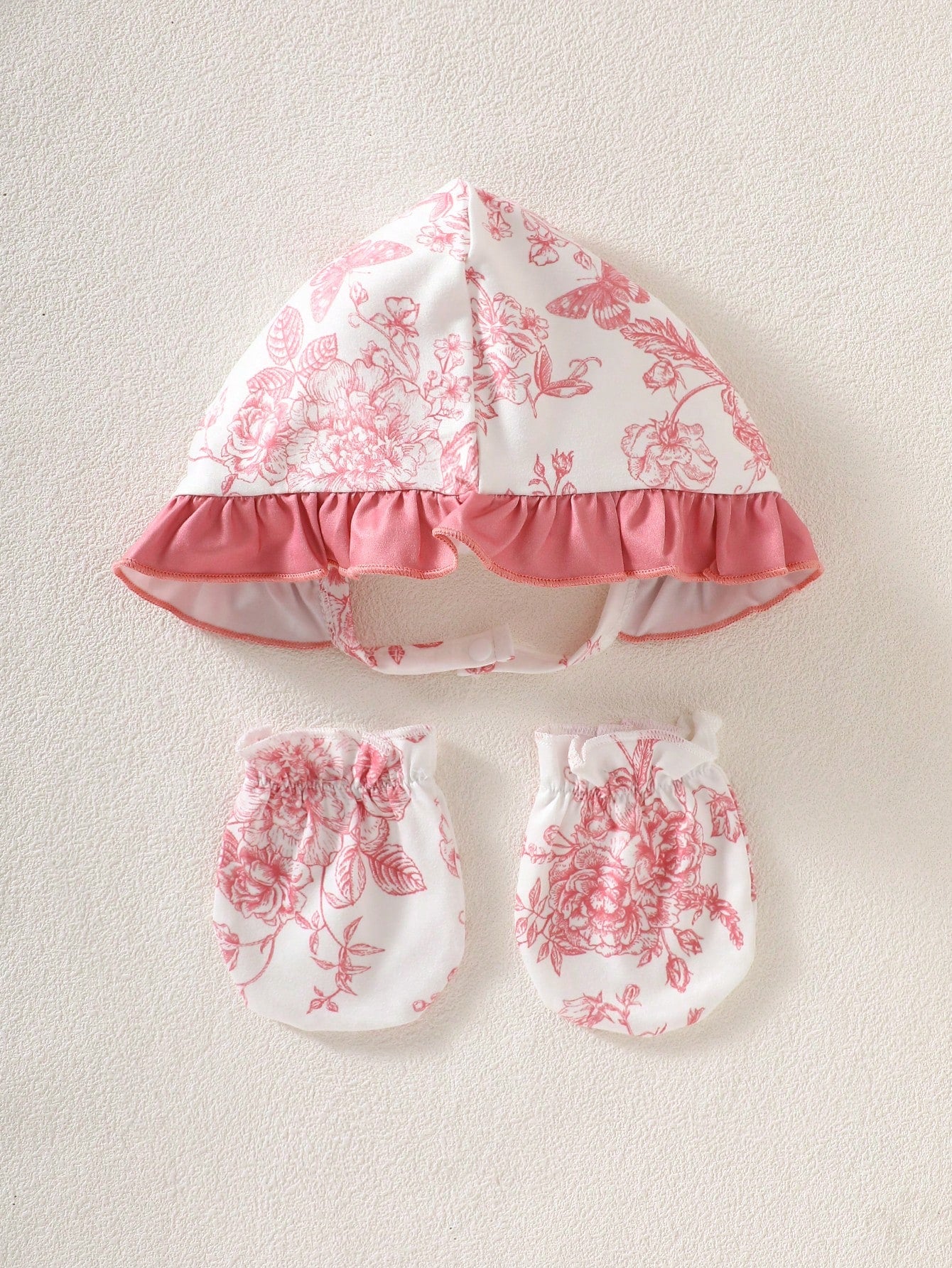 4pcs/Set Newborn Baby Gift Light Pink Cute Infant Long Sleeve Floral Romper Set Autumn Holiday Girl Clothes Includes Swaddle Hat Mittens 0-9 Months