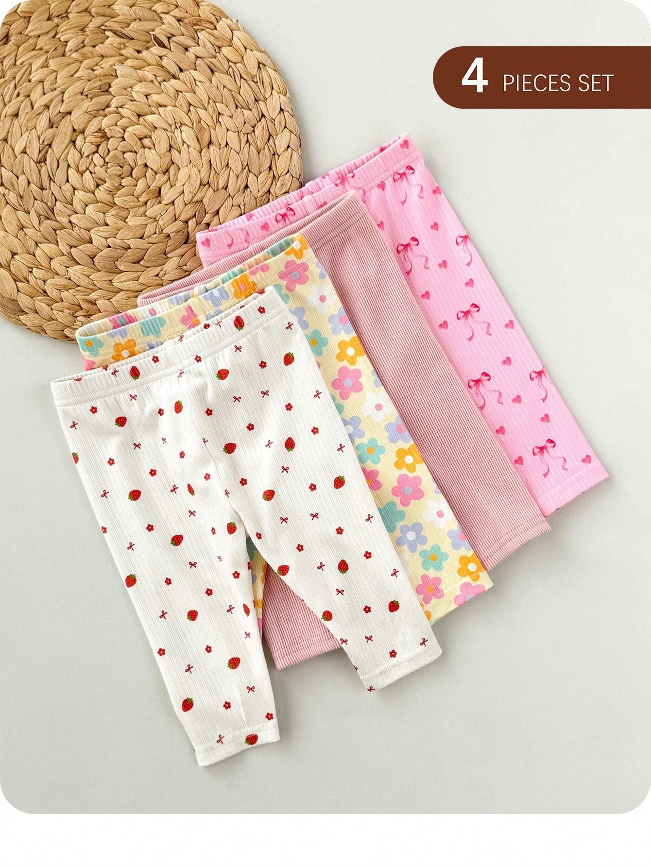 4pcs/Set Newborn Baby Girls' Casual Everyday All-Match Colorful Floral & Striped Print Bottoms, Spring/Summer