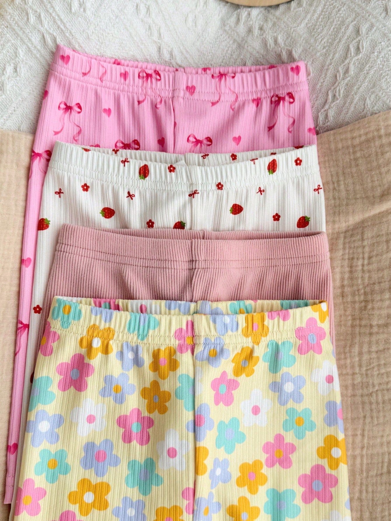 4pcs/Set Newborn Baby Girls' Casual Everyday All-Match Colorful Floral & Striped Print Bottoms, Spring/Summer