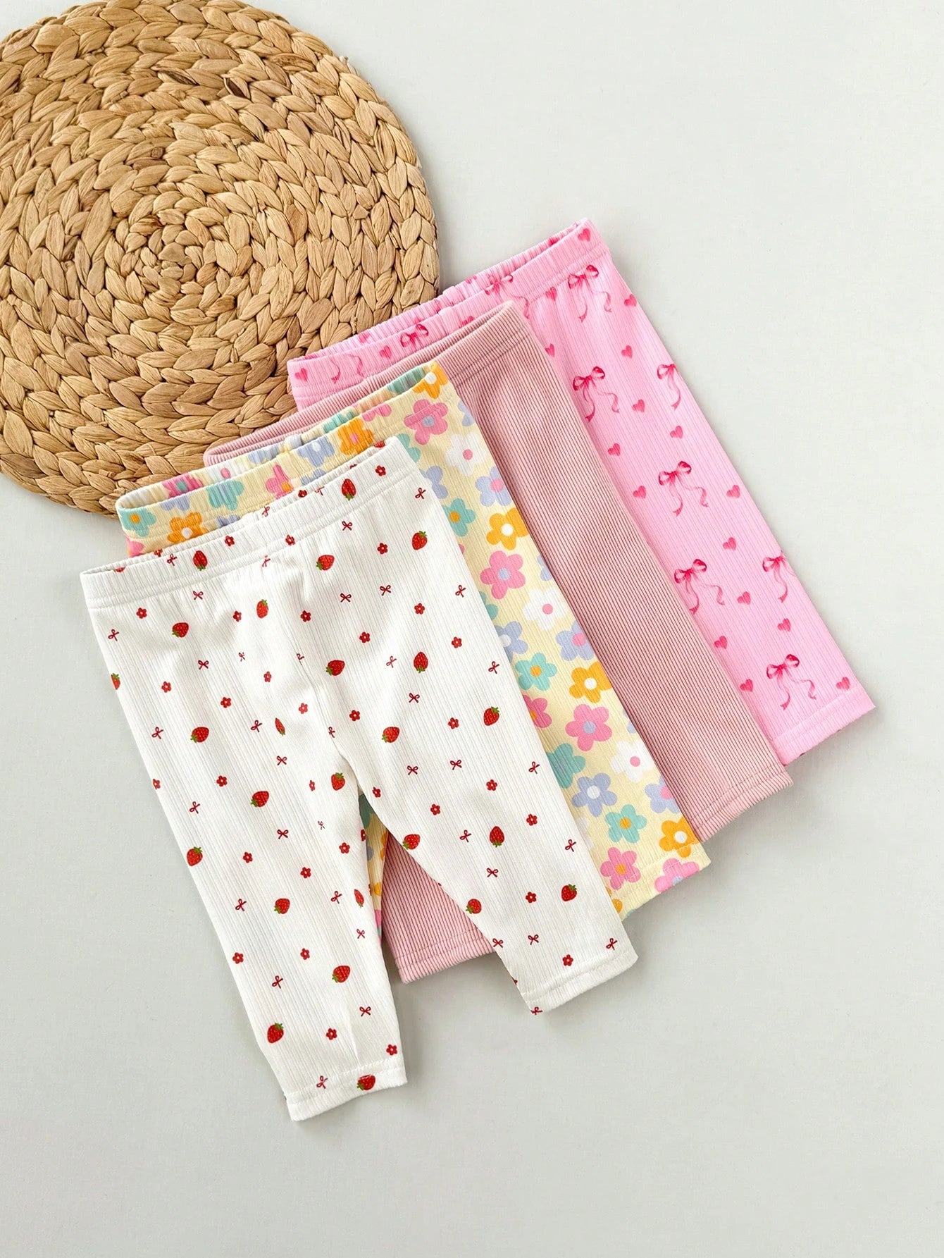 4pcs/Set Newborn Baby Girls' Casual Everyday All-Match Colorful Floral & Striped Print Bottoms, Spring/Summer