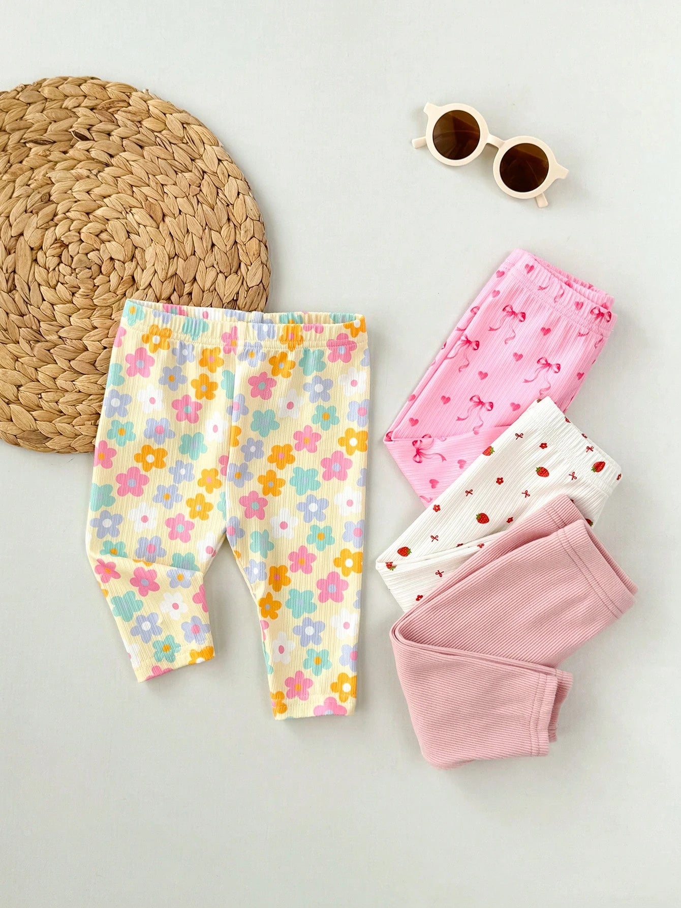 4pcs/Set Newborn Baby Girls' Casual Everyday All-Match Colorful Floral & Striped Print Bottoms, Spring/Summer