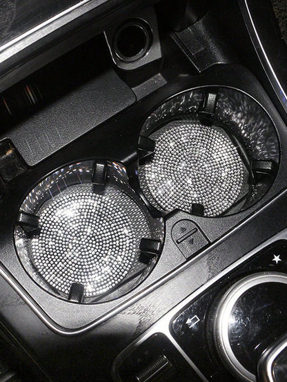4pcs Shiny Car Cup Holder Coasters, Universal Non-Slip Cup Holders, Embedded Decorative Coasters, Shiny Crystal Car Interior Accessories, Gift For Women (White)