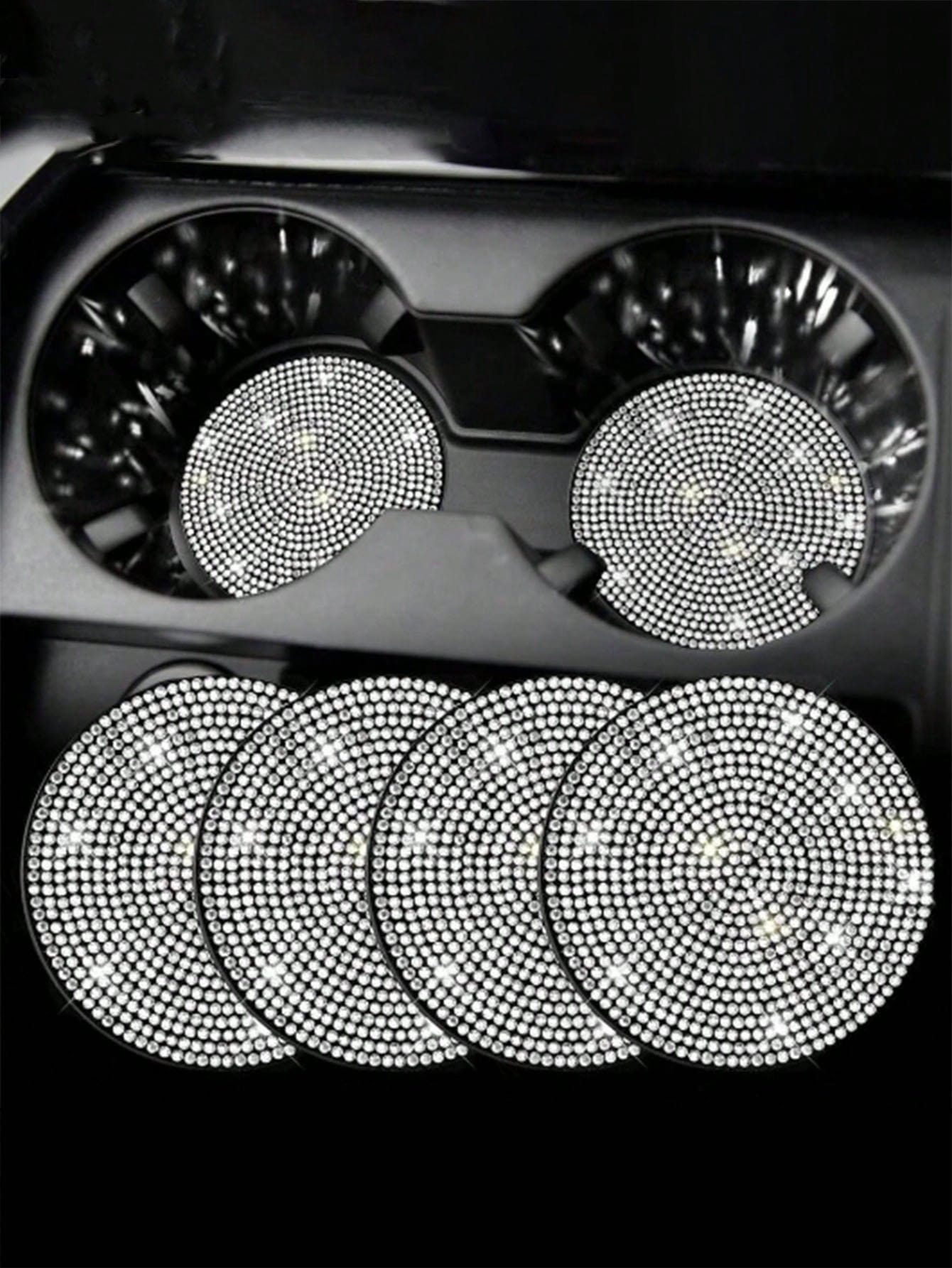 4pcs Shiny Car Cup Holder Coasters, Universal Non-Slip Cup Holders, Embedded Decorative Coasters, Shiny Crystal Car Interior Accessories, Gift For Women (White)
