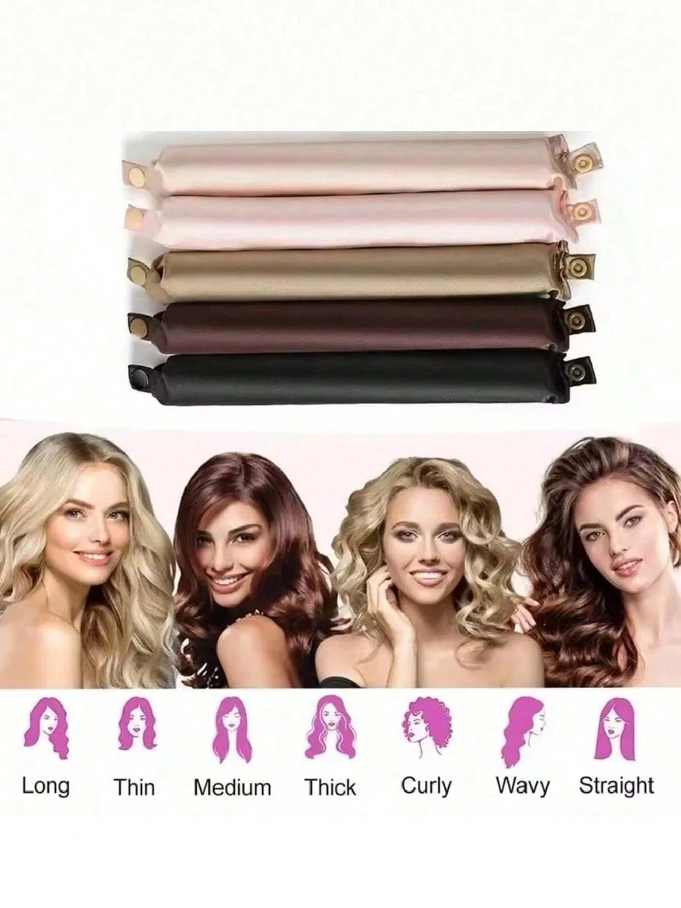 4pcs Soft Pink No-Heat Curling Rods, Slouchy Hair Curler, Silk Hair Rollers, Elastic Headband, Long Hair Soft Curling Tools, Manual Styling Accessories, Sleep Curling Device, Suitable For Women On Val